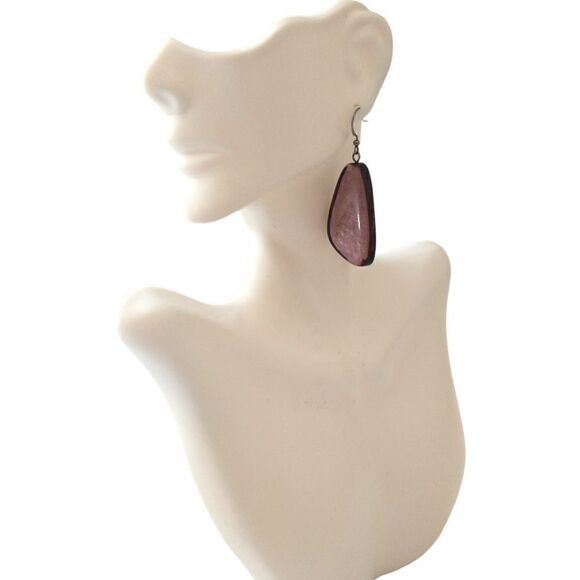 Purple Dangle Earrings Clear Encased Disco Pierced Large Lightweight Acrylic. - Picture 12 of 16